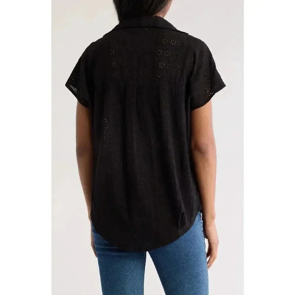 French Connection Women's Carmen Crepe Bell Sleeve Rhodes Eyelet Black Size 2 - Picture 2 of 12